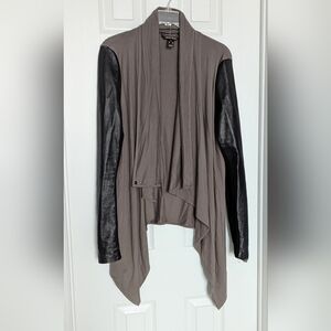Danier Womens (Small) Open Cardigan Sweater w/Leather Sleeves & Waterfall Fabric